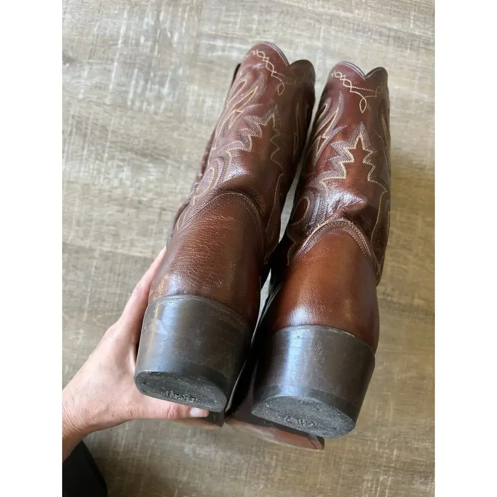 Dan Post Cowboy Boots Mens 11 D Brown Leather Western Snip Toe Pull On
